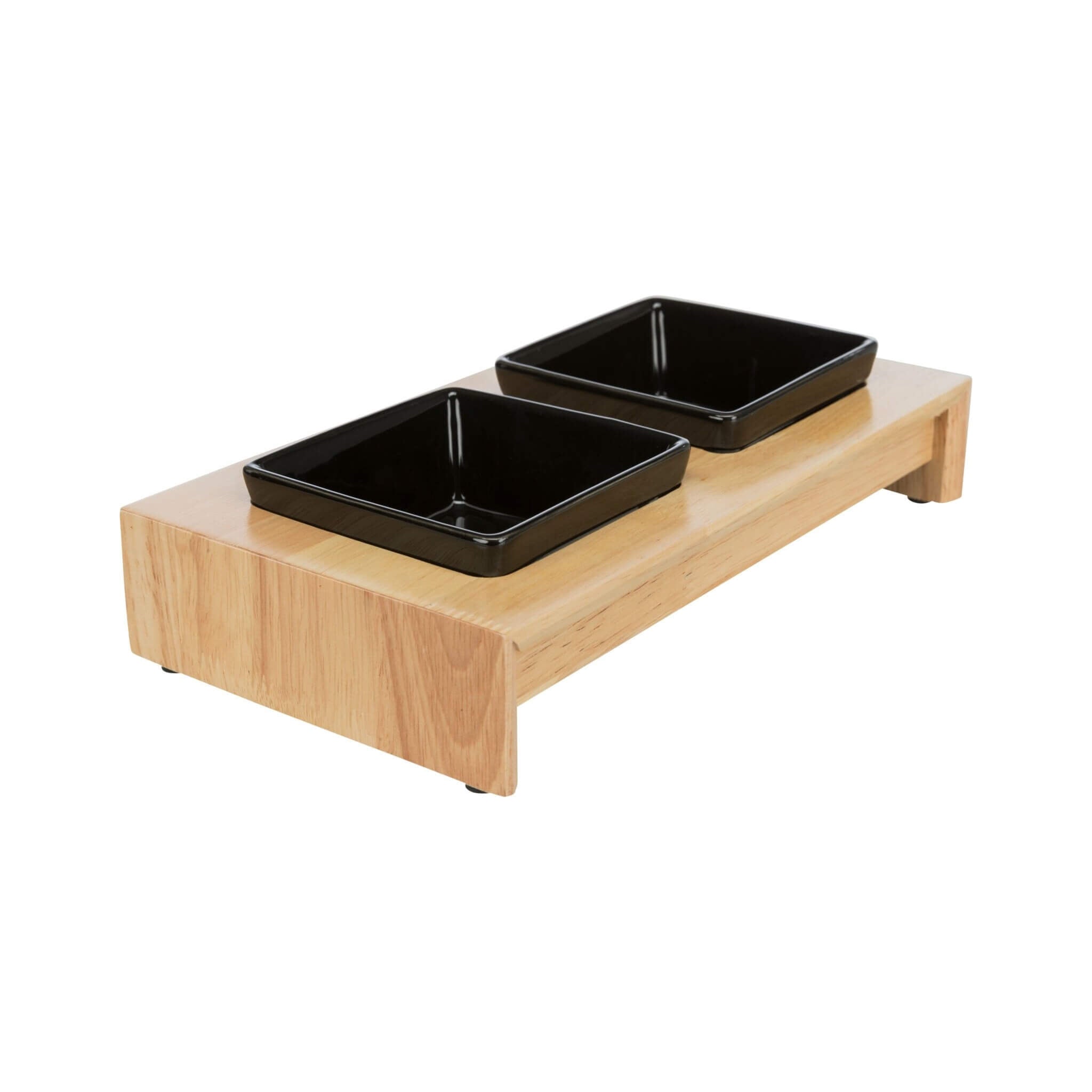 Set of black bowls on a stand 2×0.2 l wood/ceramics