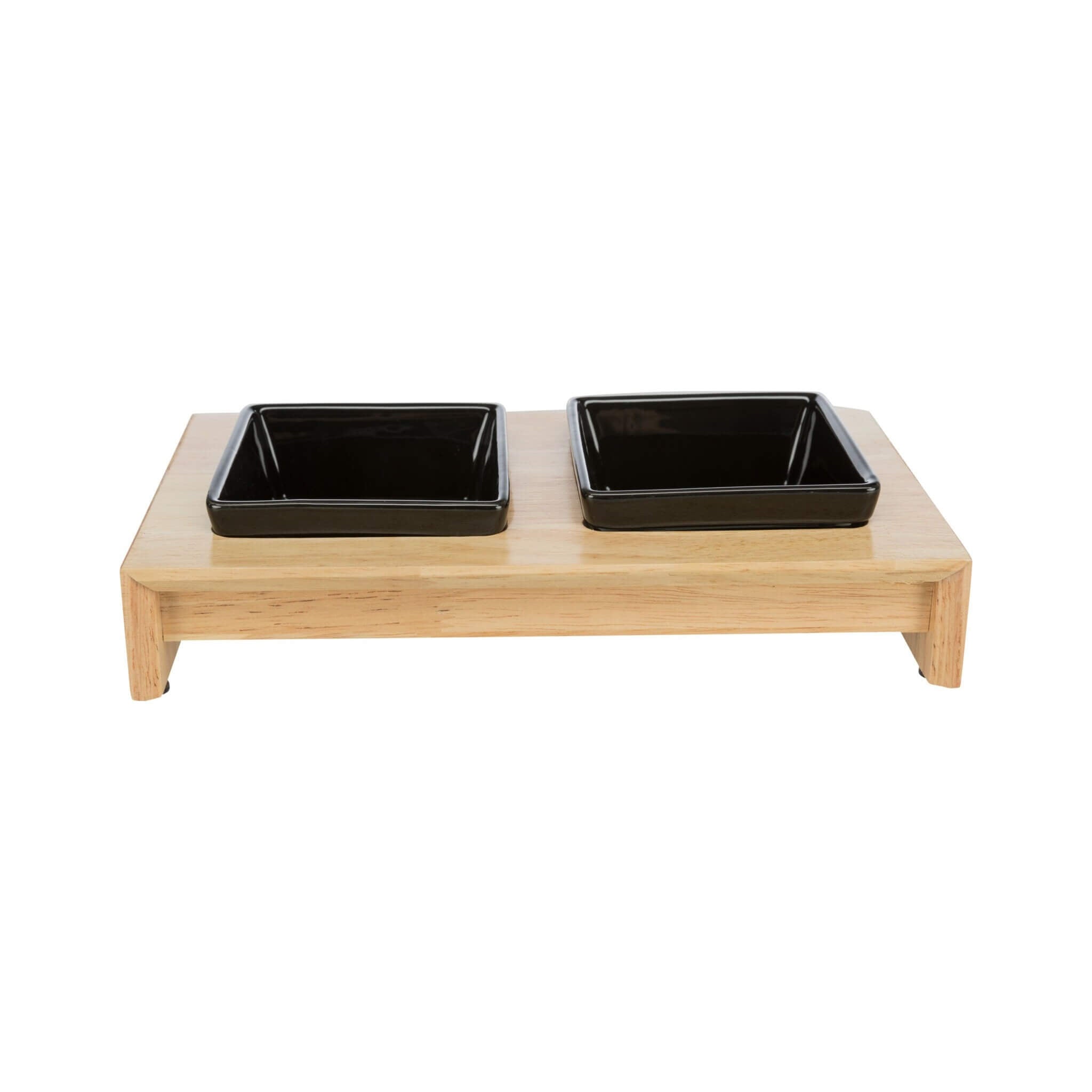 Set of black bowls on a stand 2×0.2 l wood/ceramics